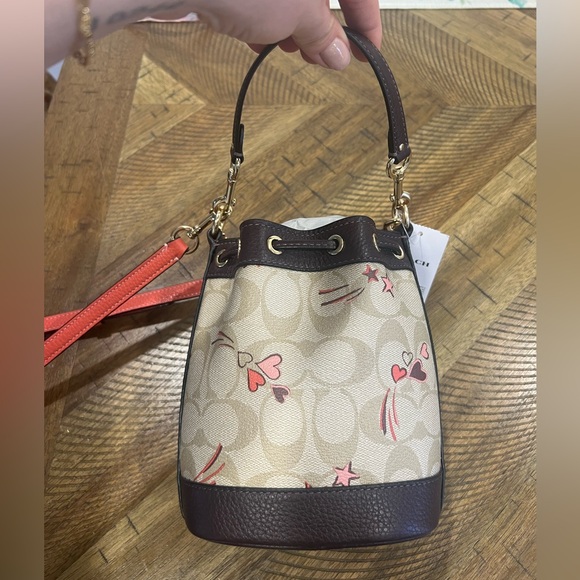 Mini Dempsey Bucket Bag In Signature Canvas With Heart And Star Print - Picture 6 of 8